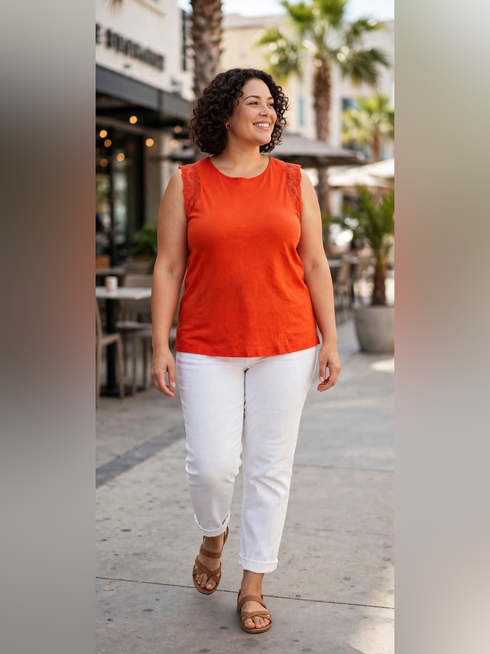 Ralph Lauren Orange Red Lace-Trim Sleeveless Tank